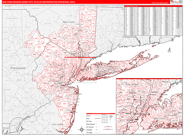 New York-Newark-Jersey City Metro Area Wall Map